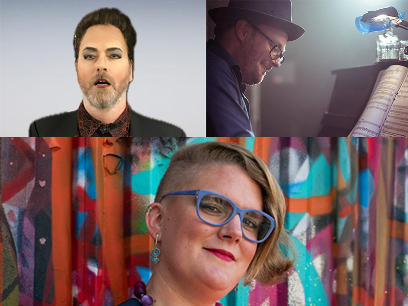 Opera A modern hotel room with two neatly made twin beds, a wall-mounted TV, a desk with a chair, and a large window overlooking a city at night. The room has wooden floors, gray and white decor, and soft lighting from a bedside lamp.